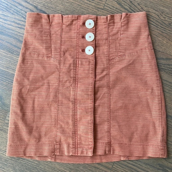 Free People Button Front Cotton Blend Skirt/ Every Minute Every Hour Mini Skirt - Picture 2 of 12